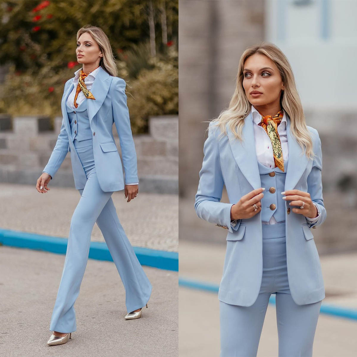 Women Formal Wear With Tie - Completo Formale da Donna Blu Cielo