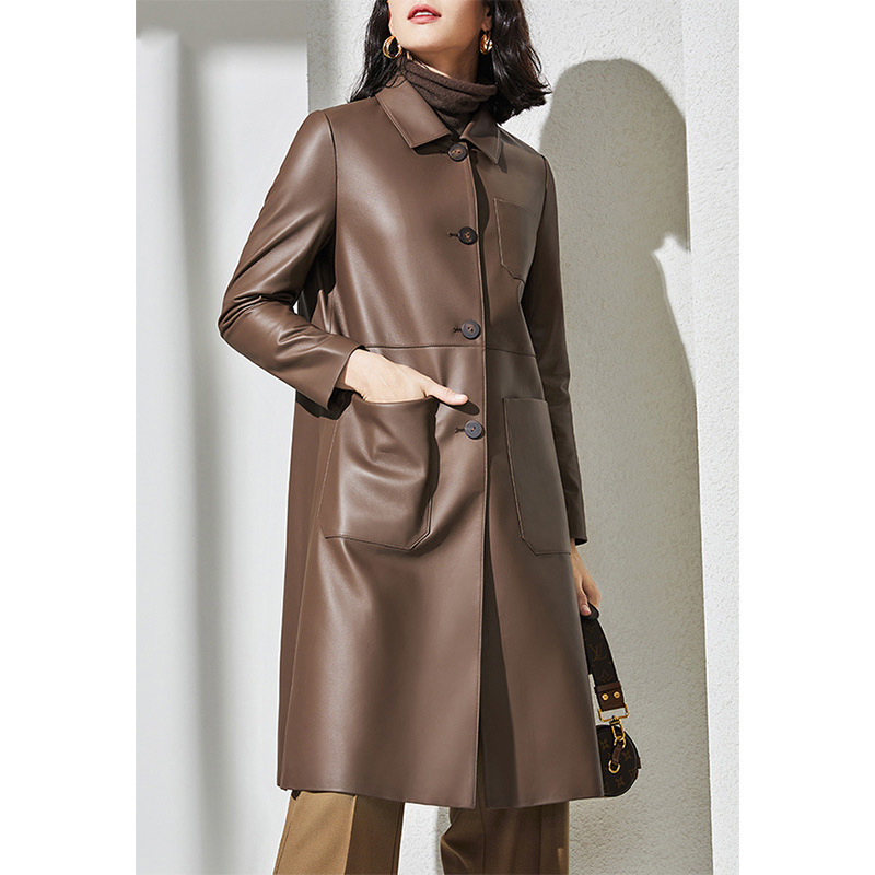 Large Women'S Formal Wear - Trench da donna in pelle di